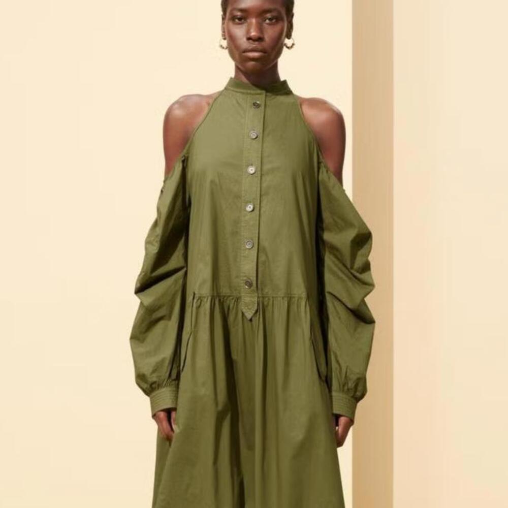 Zara SRPLS(Special Reserve) Olive Green/ Kaki  Cold Shoulder Midi Dress- XS